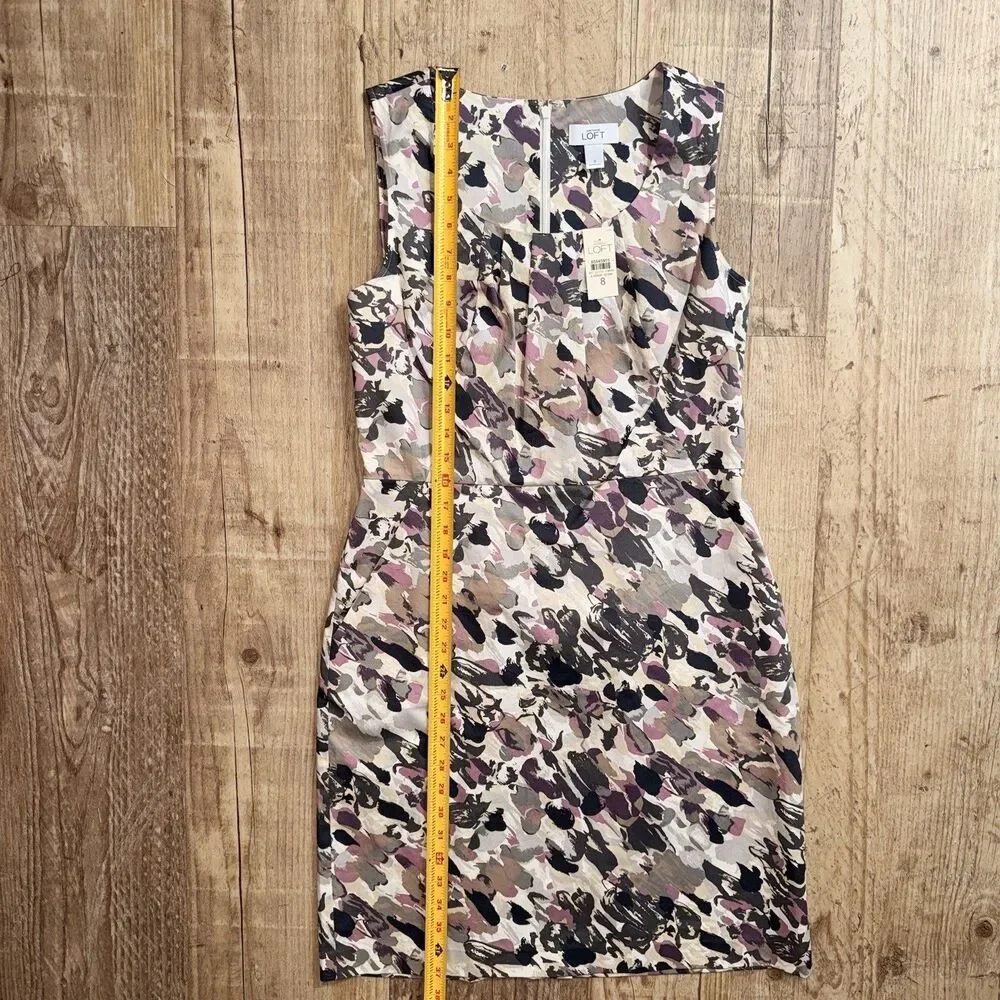 Ann Taylor LOFT Dress Size 8 NWT Sheath Purple & Gray Floral Workwear - Picture 3 of 5